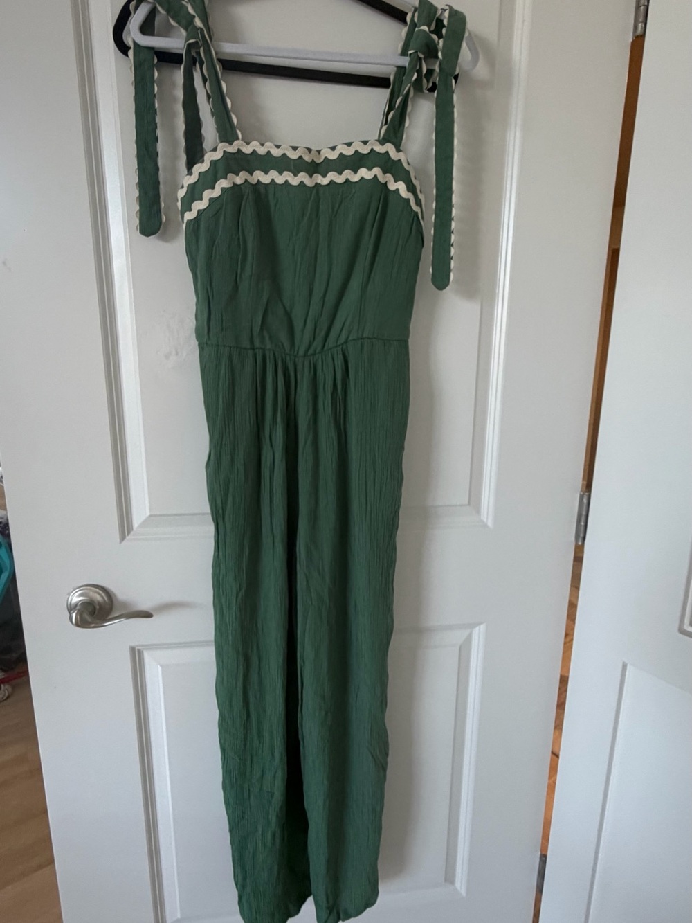 Lily Rose Green Wide-Leg Jumpsuit with Cream Trim